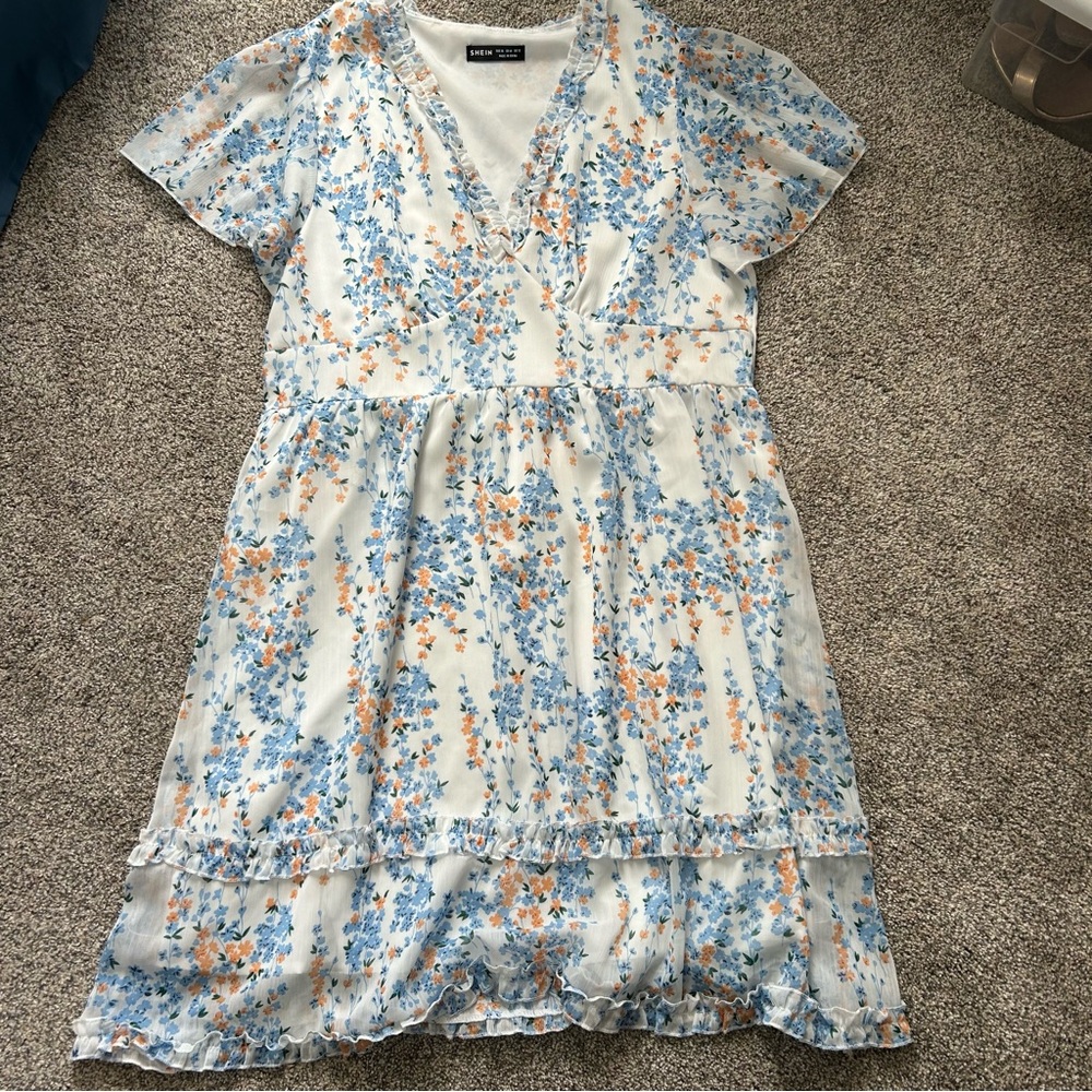 SHEIN Blue and Orange Floral Dress